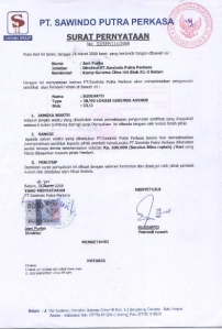 Surat pernyataan Garama tentang keterlambatan penerbitan sertifikat